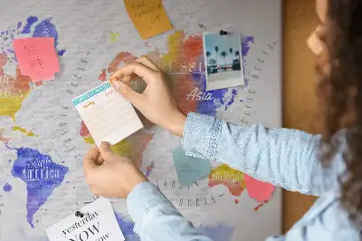 Printed Cork Memo Board Watercolor world map