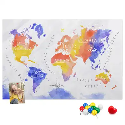 Watercolor World Map Printed Cork Memo Board