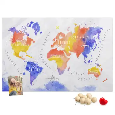 Watercolor World Map Printed Cork Memo Board