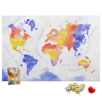 Watercolor World Map Printed Cork Memo Board