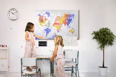 Watercolor World Map Printed Cork Memo Board