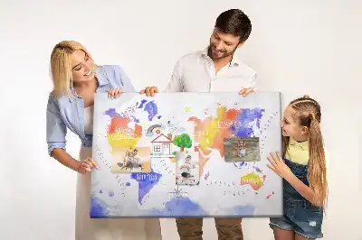 Watercolor World Map Printed Cork Memo Board
