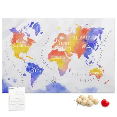 Watercolor World Map Printed Cork Memo Board