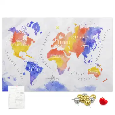 Printed Cork Memo Board Watercolor world map