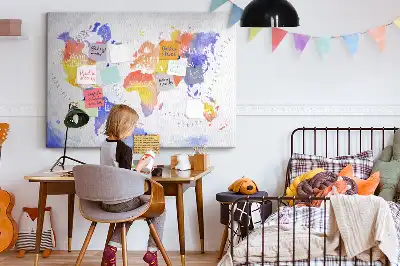 Watercolor World Map Printed Cork Memo Board