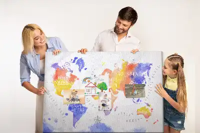 Watercolor World Map Printed Cork Memo Board