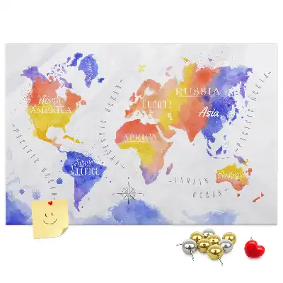 Watercolor World Map Printed Cork Memo Board