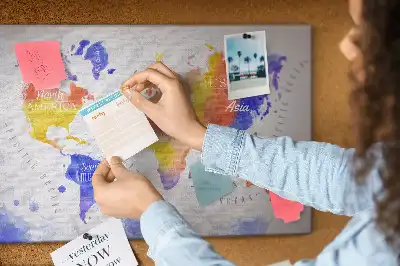 Printed Cork Memo Board Watercolor world map