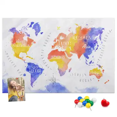 Watercolor World Map Printed Cork Memo Board