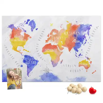 Watercolor World Map Printed Cork Memo Board