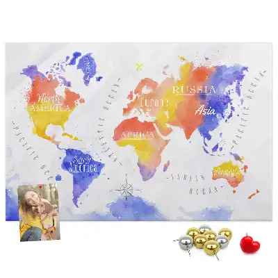 Printed Cork Memo Board Watercolor world map