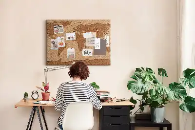 Cork world map memo board