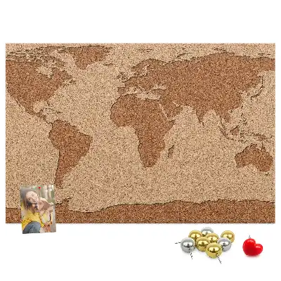 Cork world map memo board