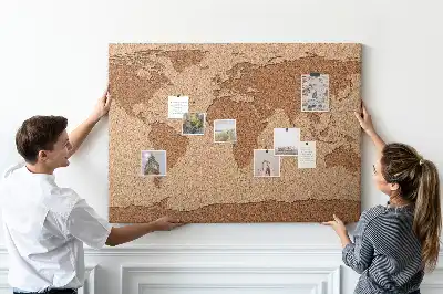 Cork world map memo board