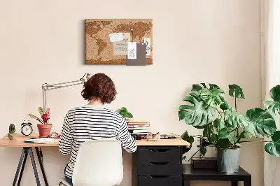Cork world map memo board