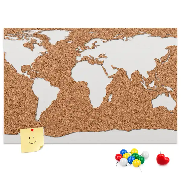 Printed Cork World Map Pin Board