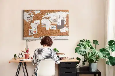 Printed Cork World Map Pin Board
