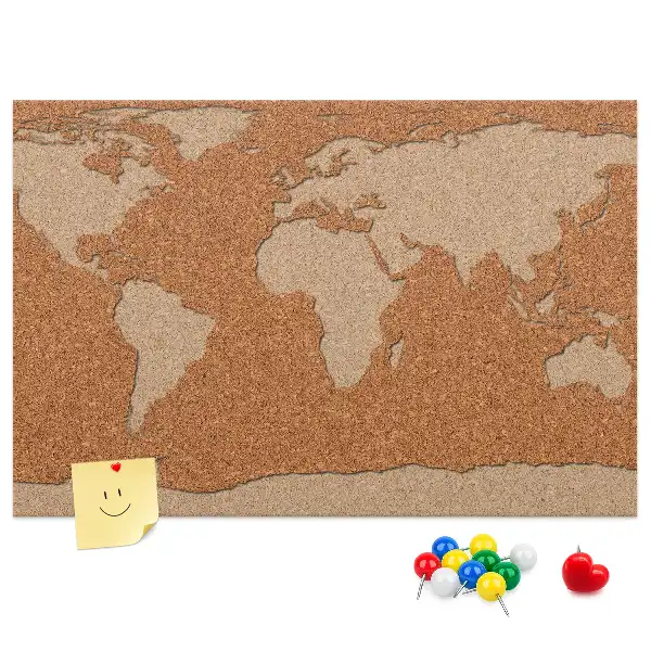 Printed Cork World Map Memo Board