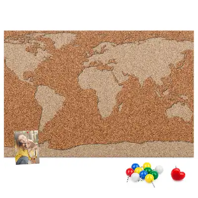 Printed Cork World Map Memo Board
