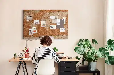 Printed Cork World Map Memo Board