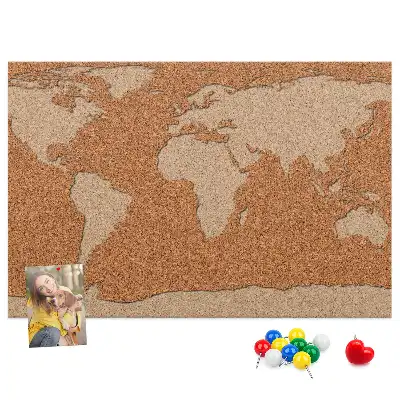 Printed Cork World Map Memo Board