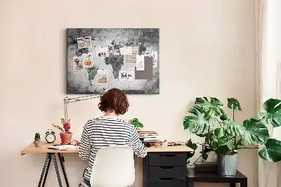 World Map Printed Cork Memo Board