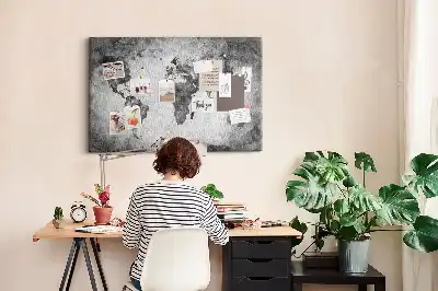 World Map Printed Cork Memo Board