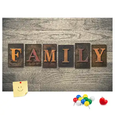 Printed Cork Board Family lettering