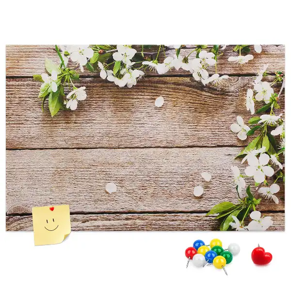 Printed Cork Memo Board with Floral Wood Design