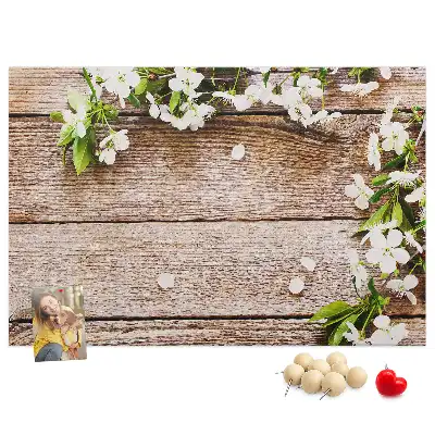 Printed Cork Memo Board with Floral Wood Design