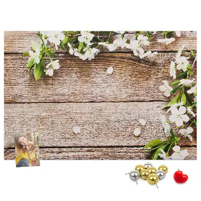 Printed Cork Memo Board with Floral Wood Design