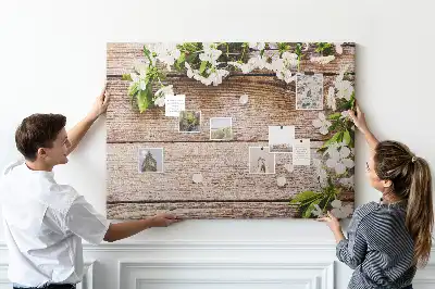 Printed Cork Memo Board with Floral Wood Design