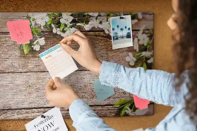Printed Cork Memo Board with Floral Wood Design