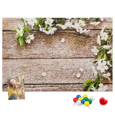 Printed Cork Memo Board with Floral Wood Design