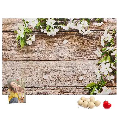 Printed Cork Memo Board with Floral Wood Design