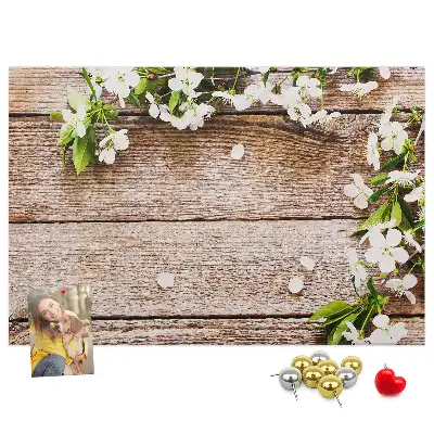 Printed Cork Memo Board with Floral Wood Design