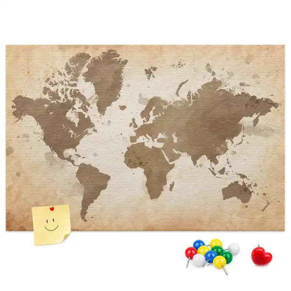 Cork memo board Painted world map