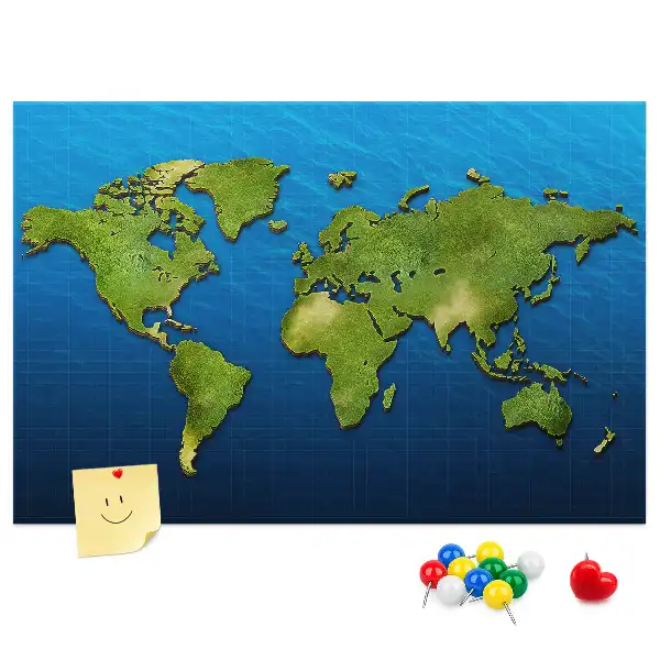 World Map Printed Cork Memo Board