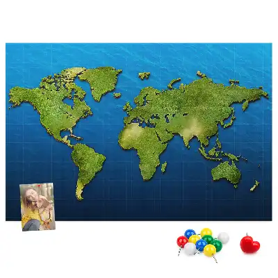 World Map Printed Cork Memo Board