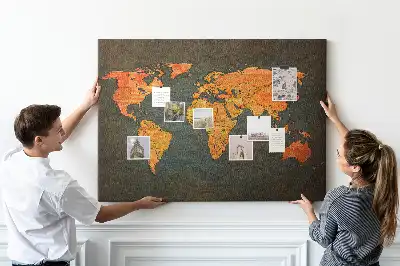 Printed Cork Memo Board World map