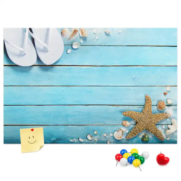 Printed Cork Memo Board with Seashells on Wood Design