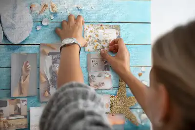 Printed Cork Memo Board with Seashells on Wood Design