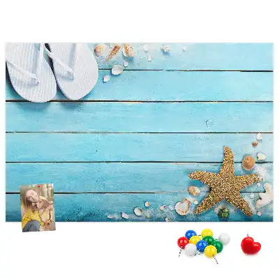 Printed Cork Memo Board with Seashells on Wood Design