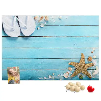 Printed Cork Memo Board with Seashells on Wood Design