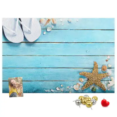 Printed Cork Memo Board with Seashells on Wood Design
