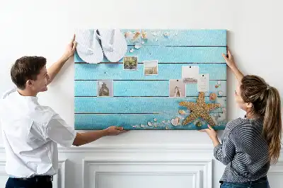 Printed Cork Memo Board with Seashells on Wood Design