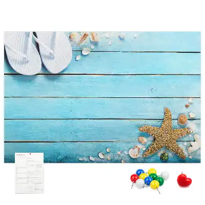 Printed Cork Memo Board with Seashells on Wood Design