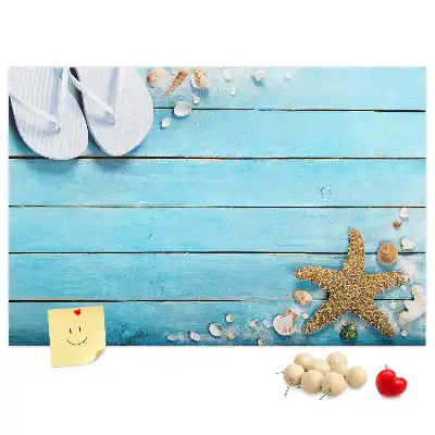 Printed Cork Memo Board with Seashells on Wood Design