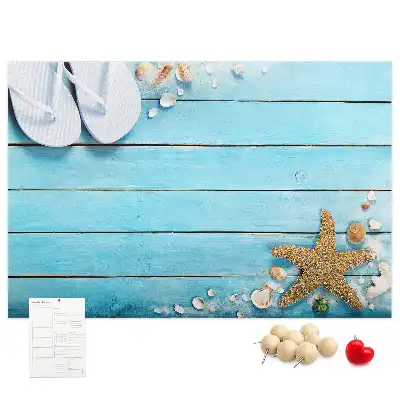 Printed Cork Memo Board with Seashells on Wood Design