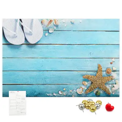 Printed Cork Memo Board with Seashells on Wood Design